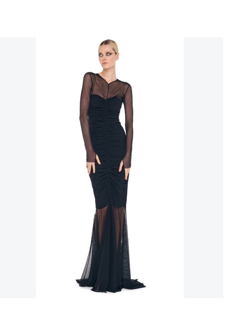 Norma Kamali Black Sheer Ruched Maxi Gown two-piece dress